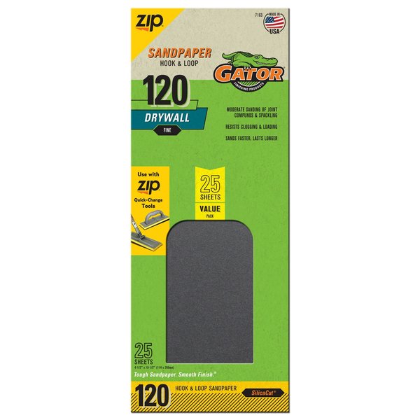 Gator Finishing Zip SilicaCut Drywall Hook and Loop Sandpaper Sheets, 120 Fine Grit 716304